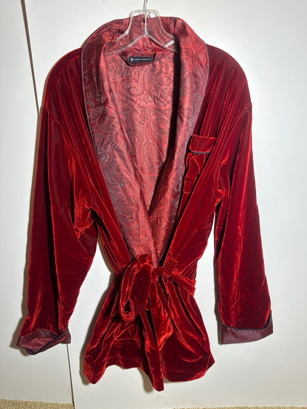 Hart Schaffner Marx Red Velvet Smoking Jacket Robe with Paisley Lining